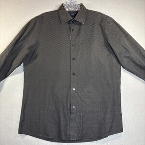 Rosso Milano Italy Dress Shirt Mens 15.5 Modern Fit Black Geometric Button Down